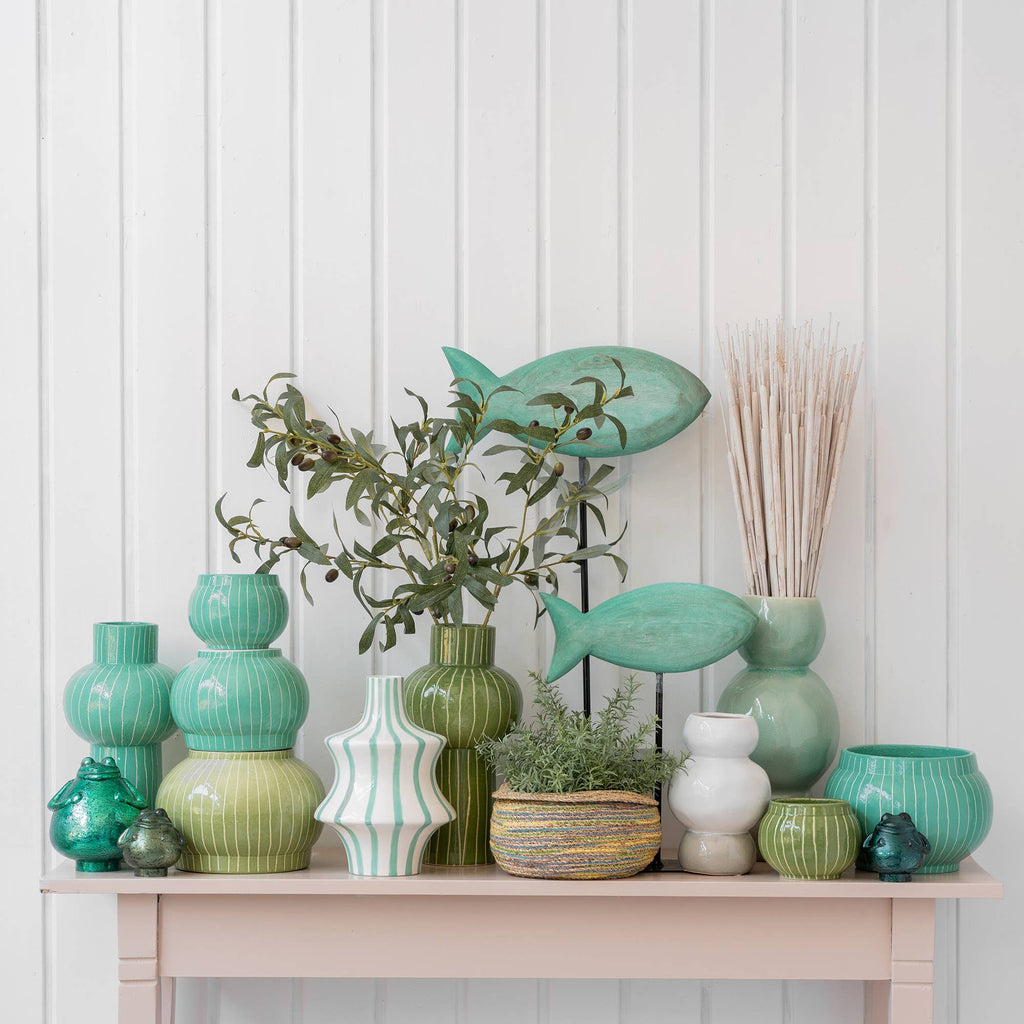 Keramik Vase Finley, D18cm, H25cm, Grün Glanz