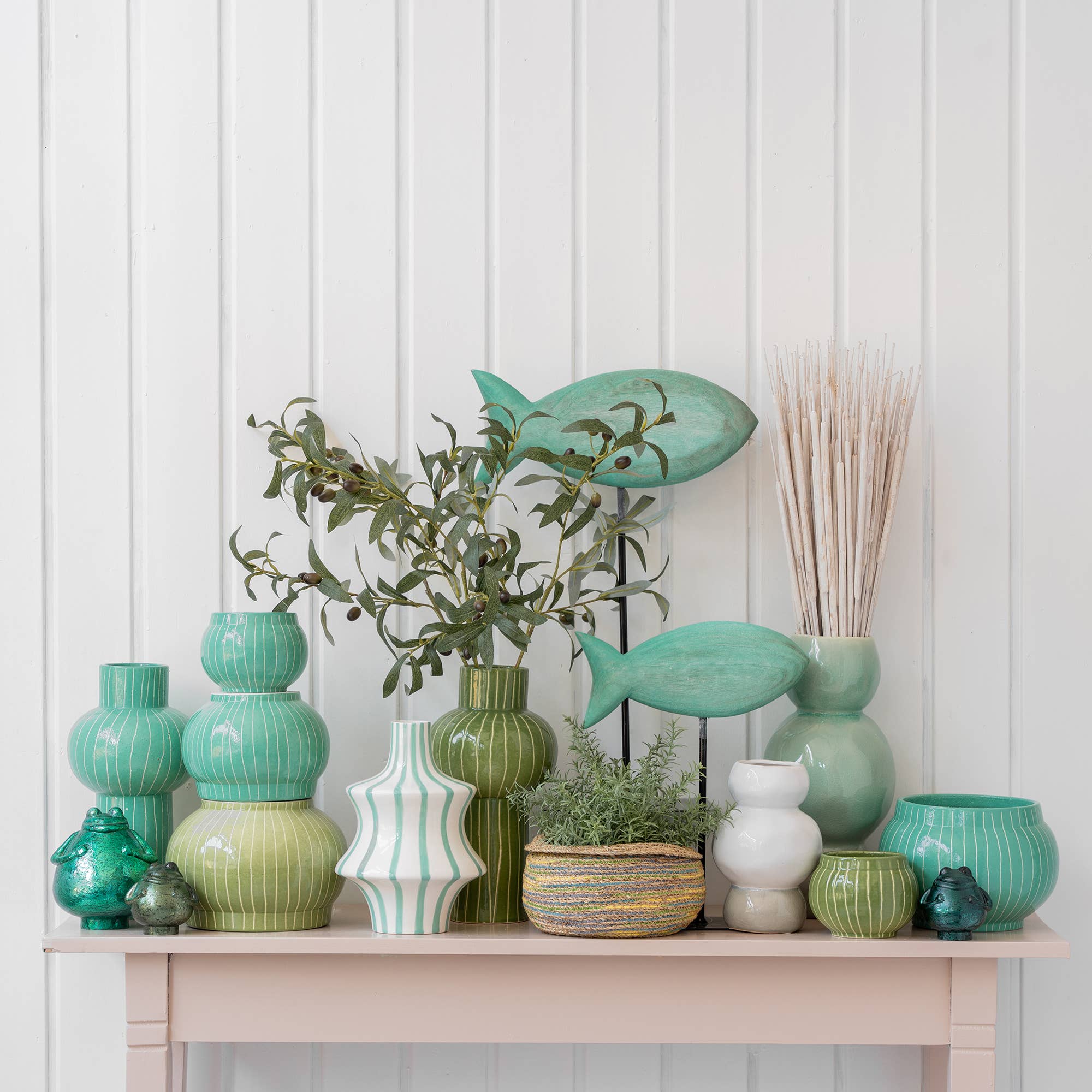 Keramik Vase Finley, D18cm, H25cm, Grün Glanz