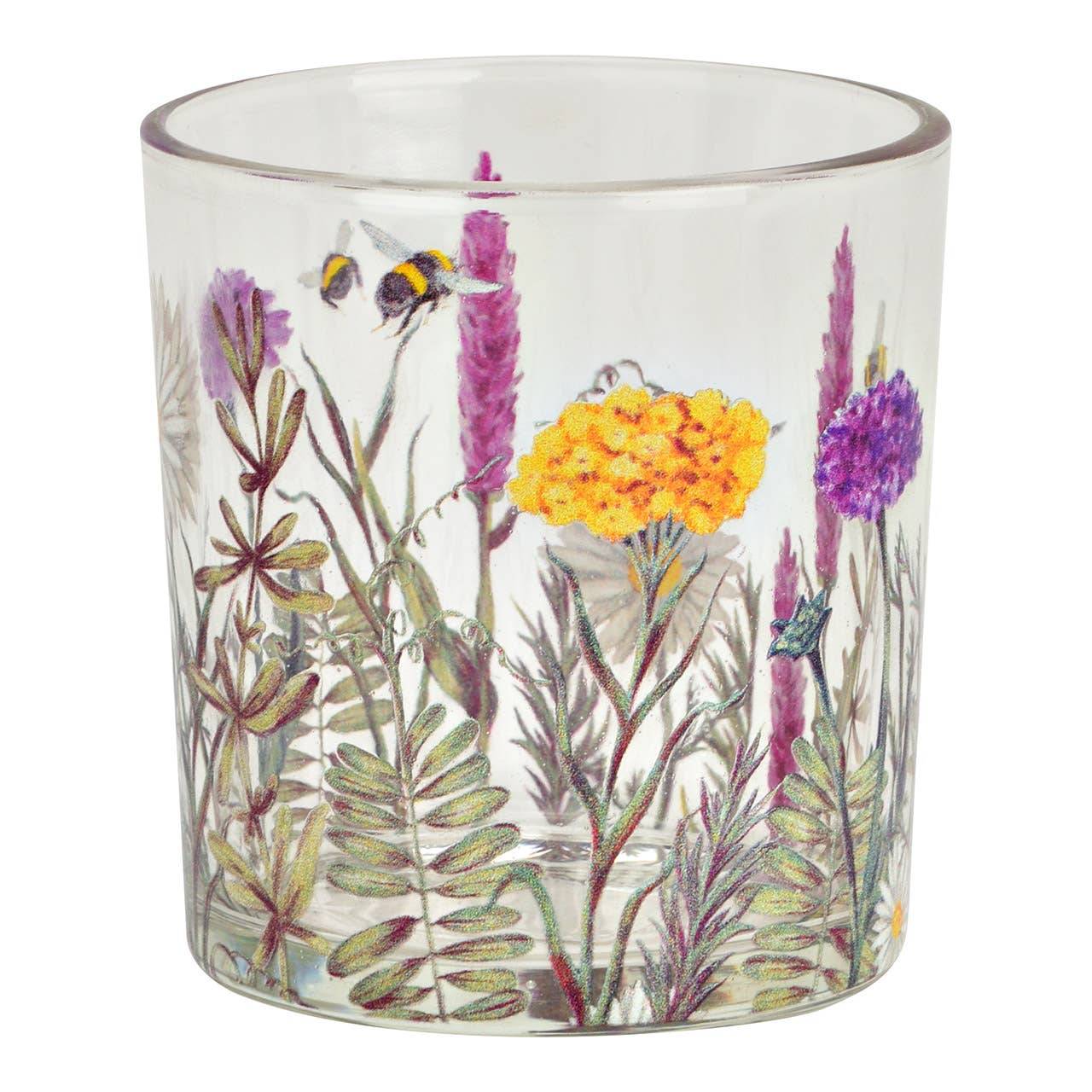 Windlicht Blumen Dekor aus Glas, Bunt (B/H/T) 7x8x7cm