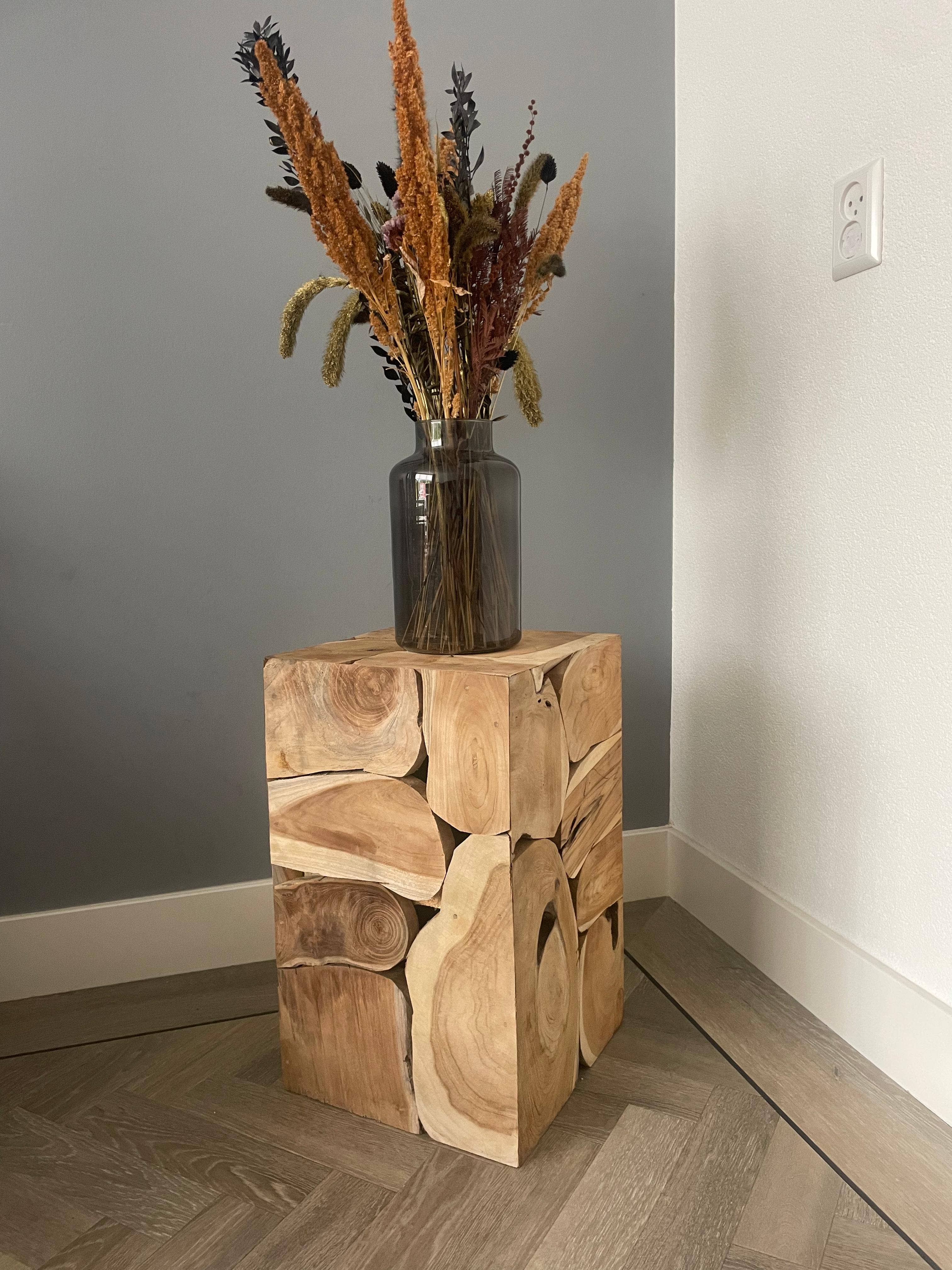 Teakholz Beistelltisch und Blumentopf Würfel 30 x 30 x 50 cm