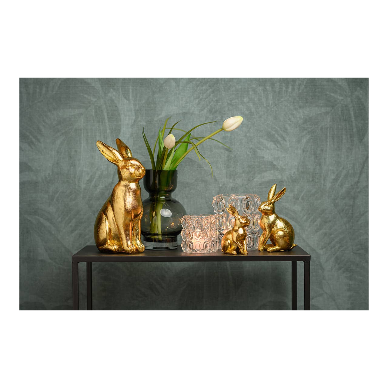 Hase aus Poly Gold (B/H/T) 10x16x6cm