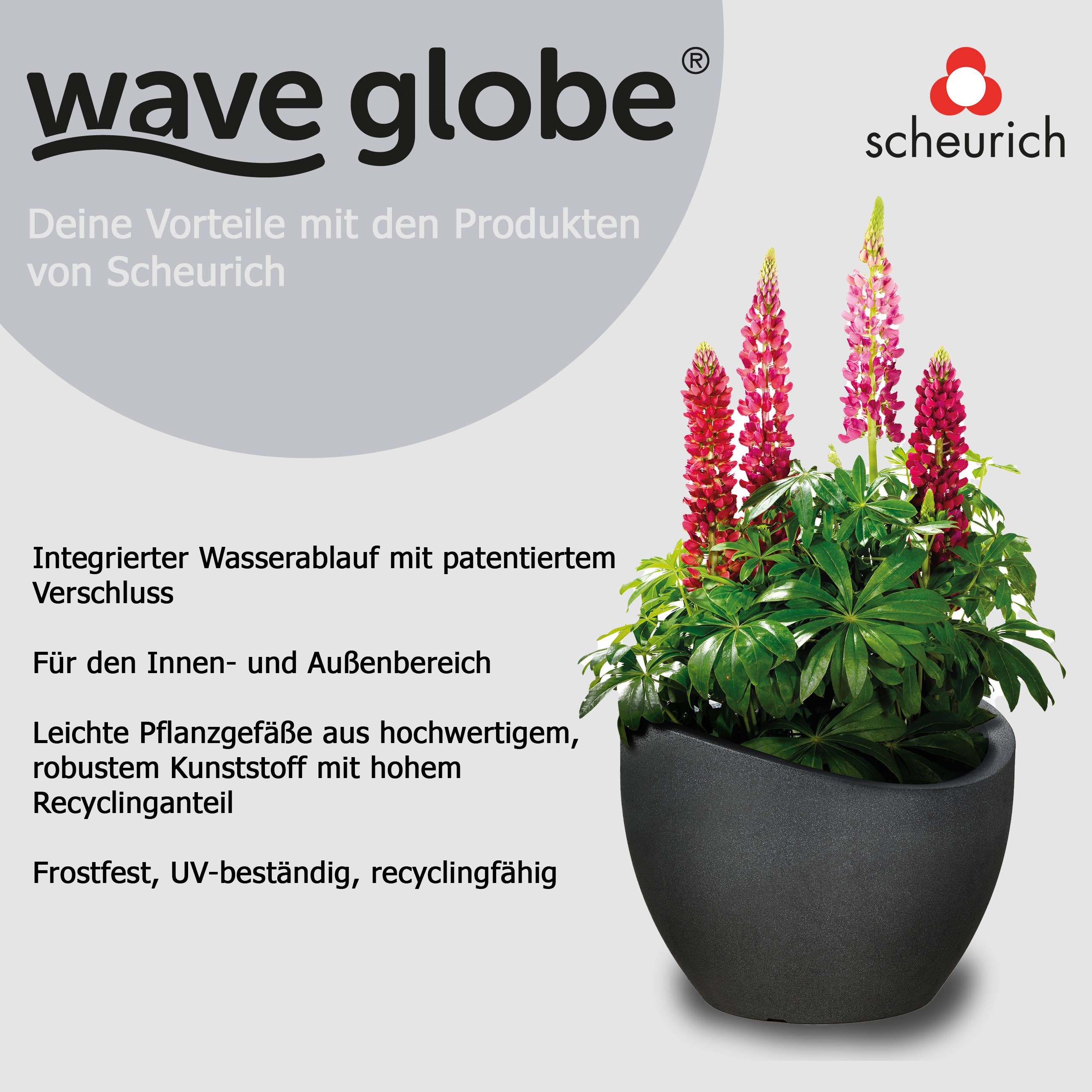 Blumentopf/Pflanzgefäß Wave Globe 250 aus Kunststoff