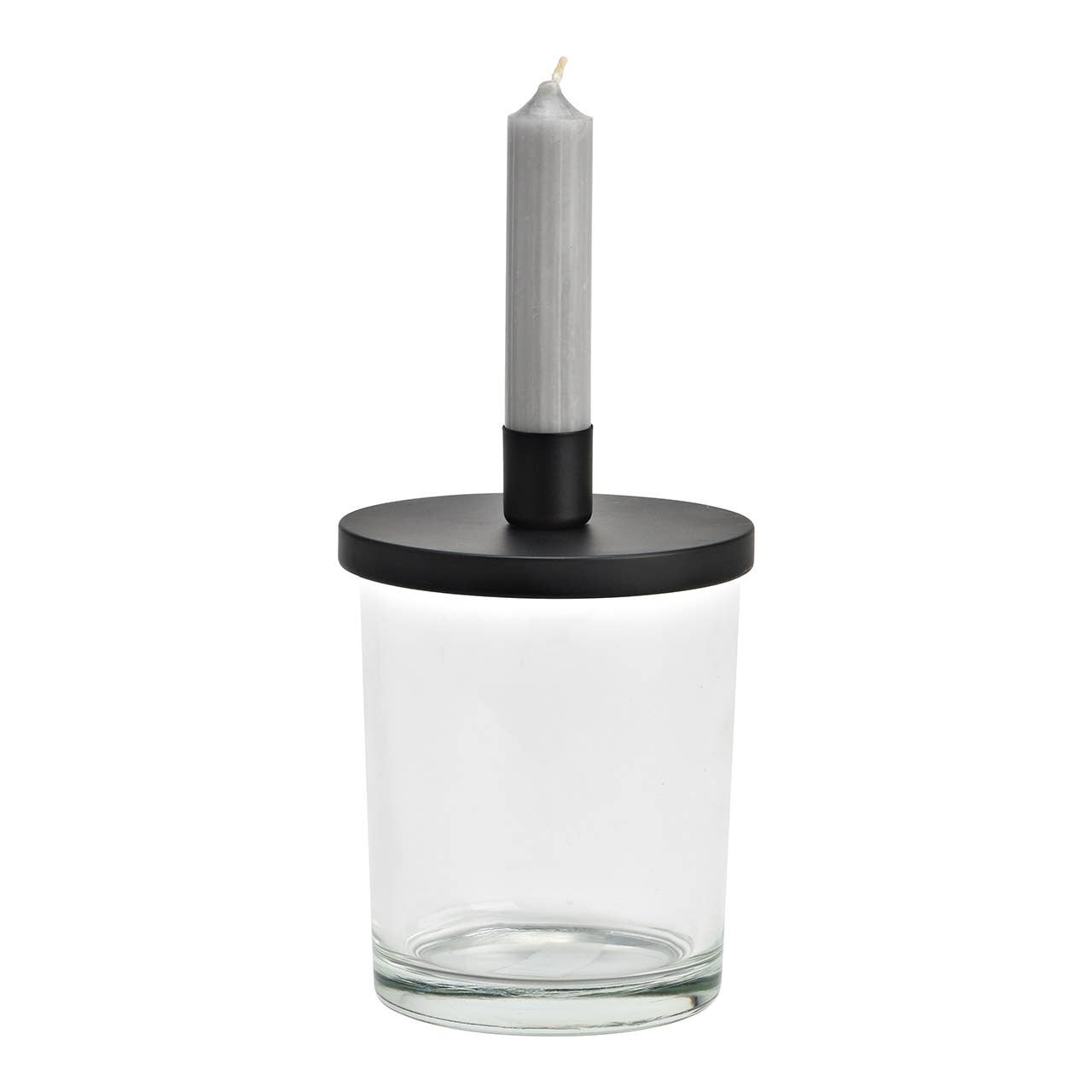 Kerzenhalter aus Glas transparent, Metall schwarz (B/H/T) 10x14x10cm