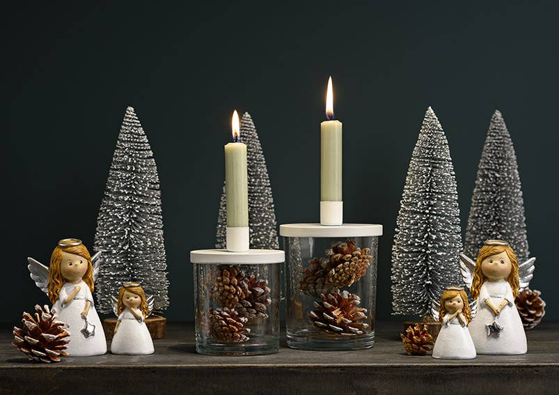 Kerzenhalter aus Glas transparent, Metall weiß (B/H/T) 10x14x10cm