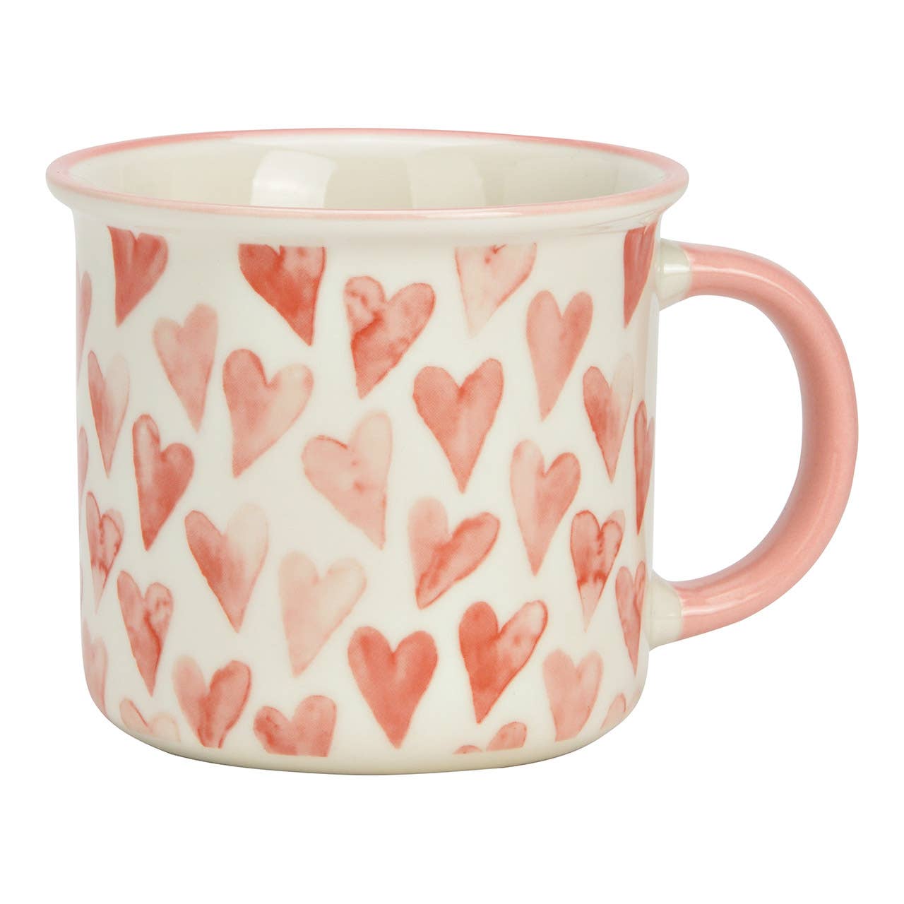 Becher Herzchen Dekor aus Porzellan, Rosa/Weiß (B/H/T) 13x8x10cm 370ml