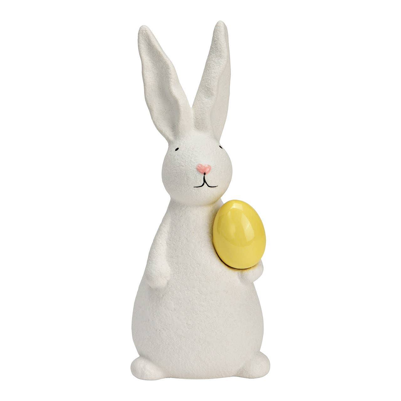 Figur Hase mit Osterei aus Porzellan, Weiß/Gelb (B/H/T) 6x17x6cm