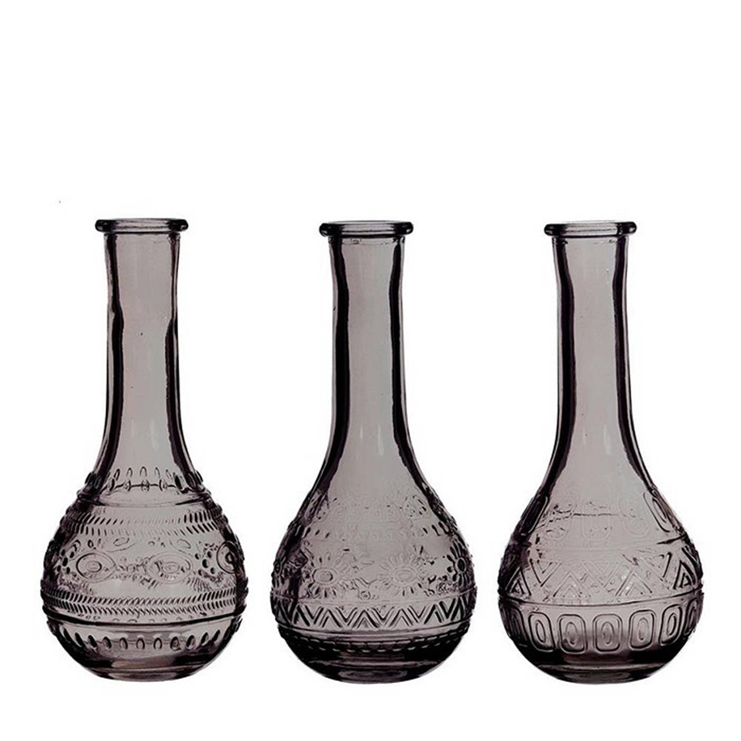 Glas Vase Leonie, 3 Motive, D7cm, H16cm, Grau