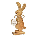 Aufsteller Hase mit Osterei "Frohe Ostern" aus Mangoholz, Braun/Weiß (B/H/T) 13x27x5cm