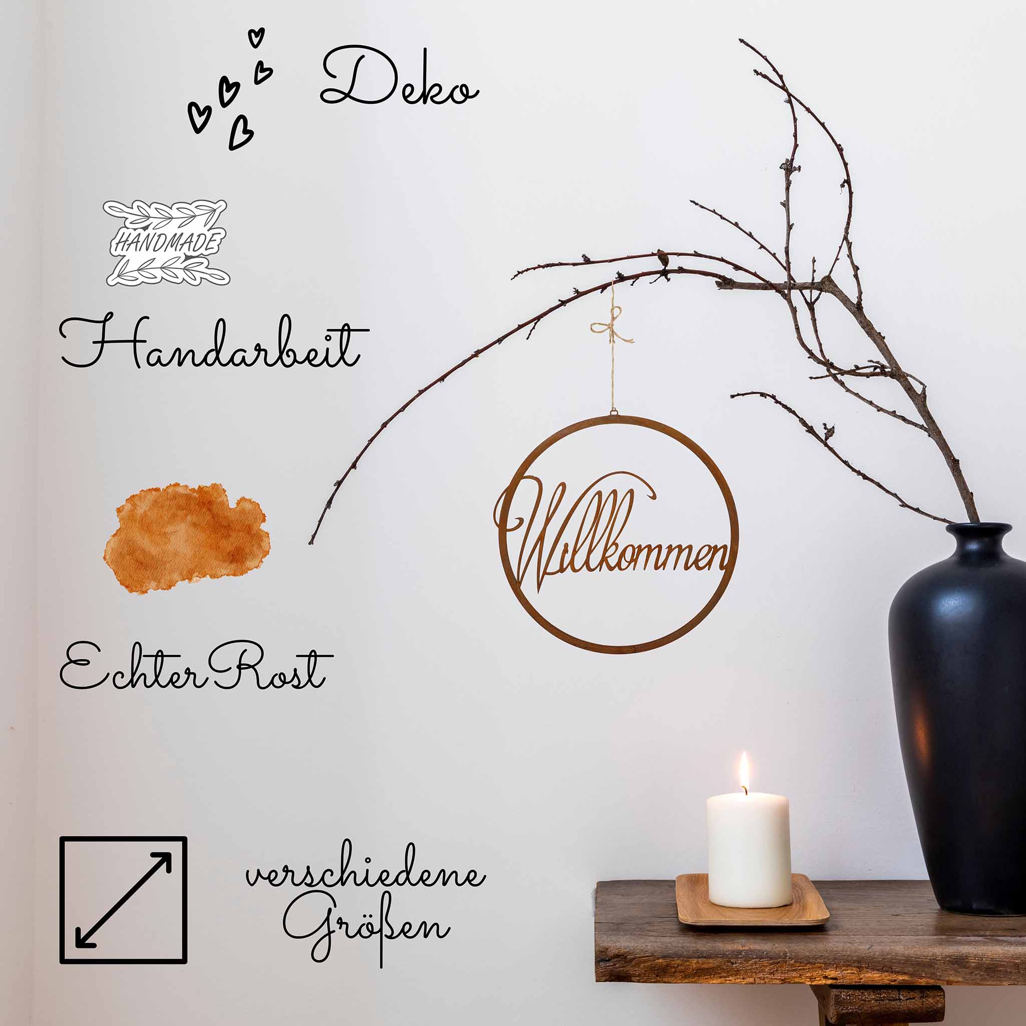 Willkommen Türkranz Boho Fensterdeko Rost Deko Türschild