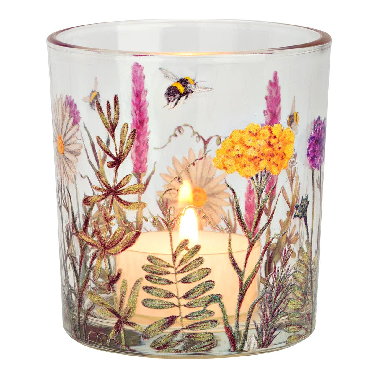 Windlicht Blumen Dekor aus Glas, Bunt (B/H/T) 7x8x7cm