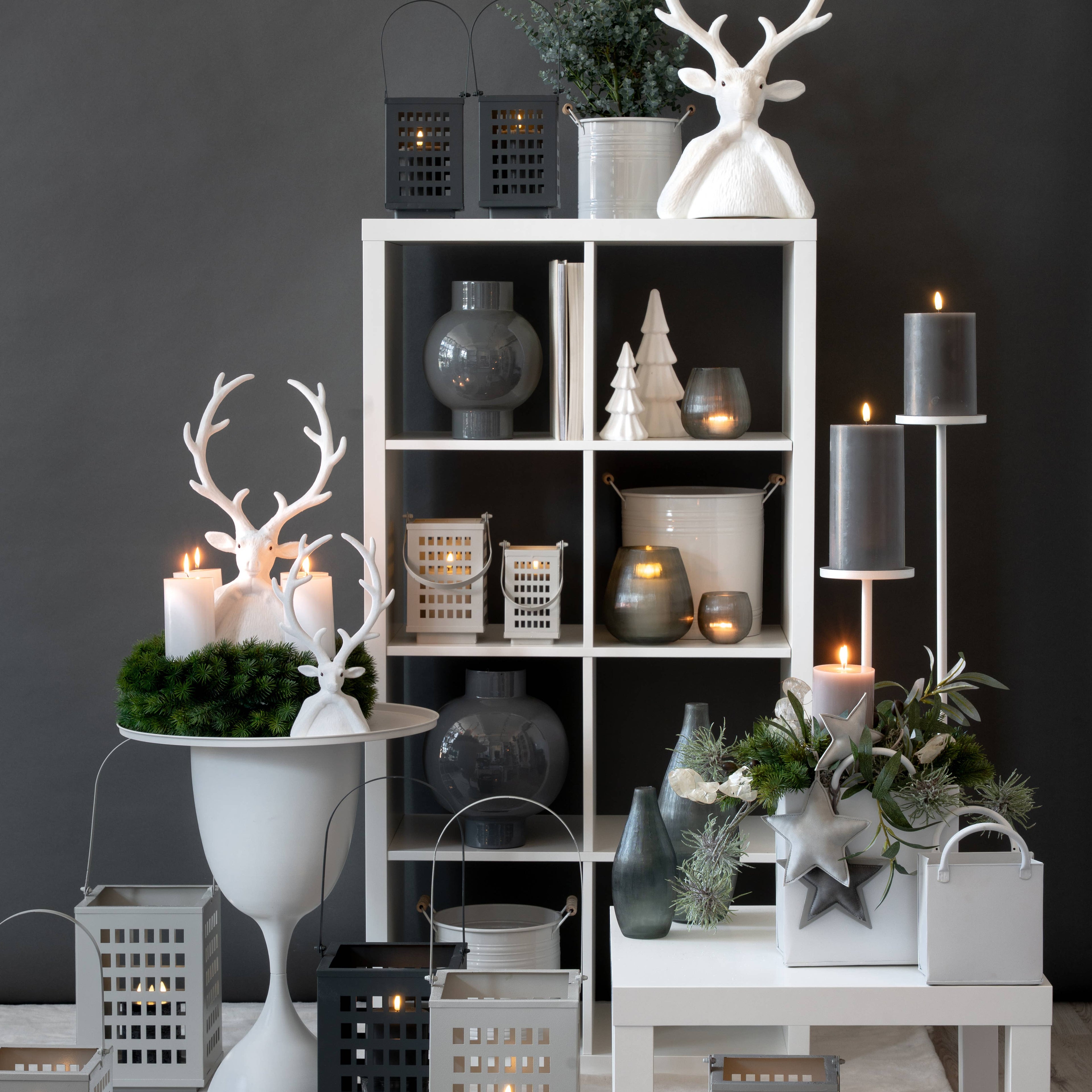 Glas Vase Foggia, D12cm, H31cm, Grau